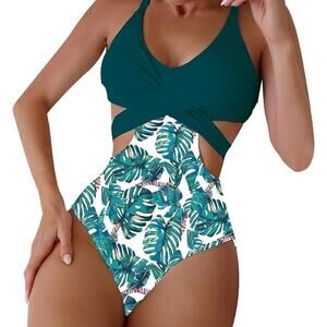 Sexy Cutout One Piece Swimsuits Tummy Control High Waisted Halter Front Tie Knot